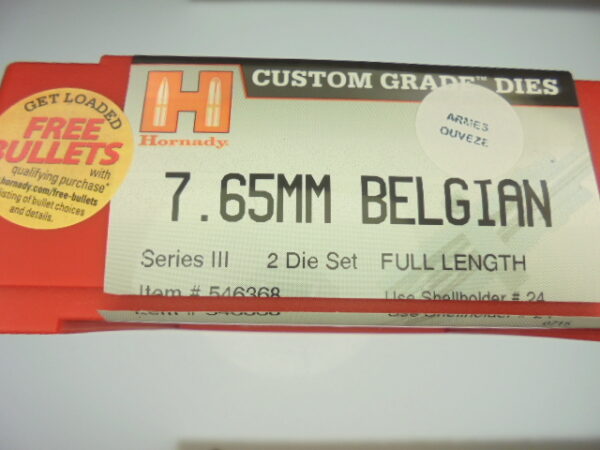 JEUX OUTILS ACIER HORNADY CALIBRE 7.65MM BELGE